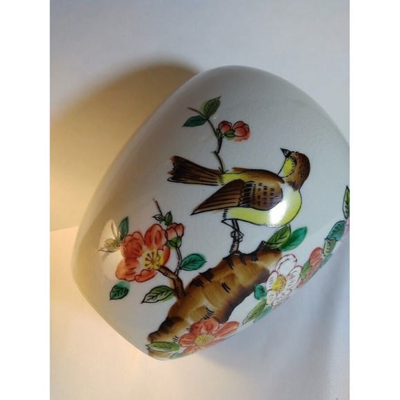 Vintage Bird Floral Vase Round Multi Color Japan Crazing Ceramic Handpainted - Picture 11 of 11